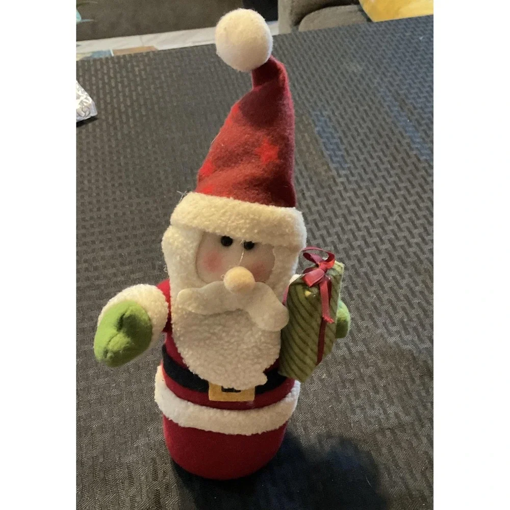 Santa Claus Plush‎ Figure Tabletop Christmas Decor Shelf Sitter Holding Present
